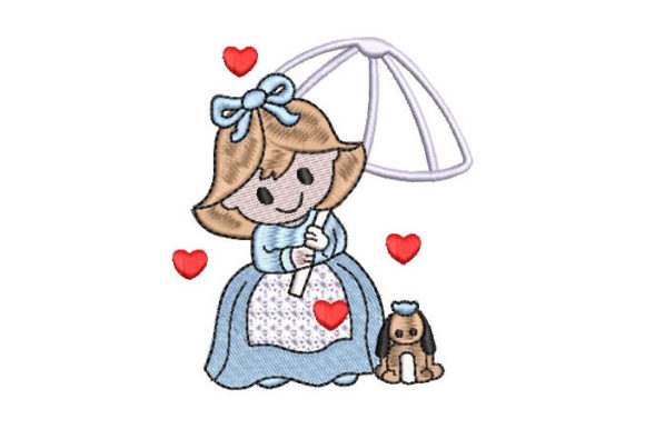 Girl with Umbrella and Pet: A Sweet Embroidery for Branded Merch